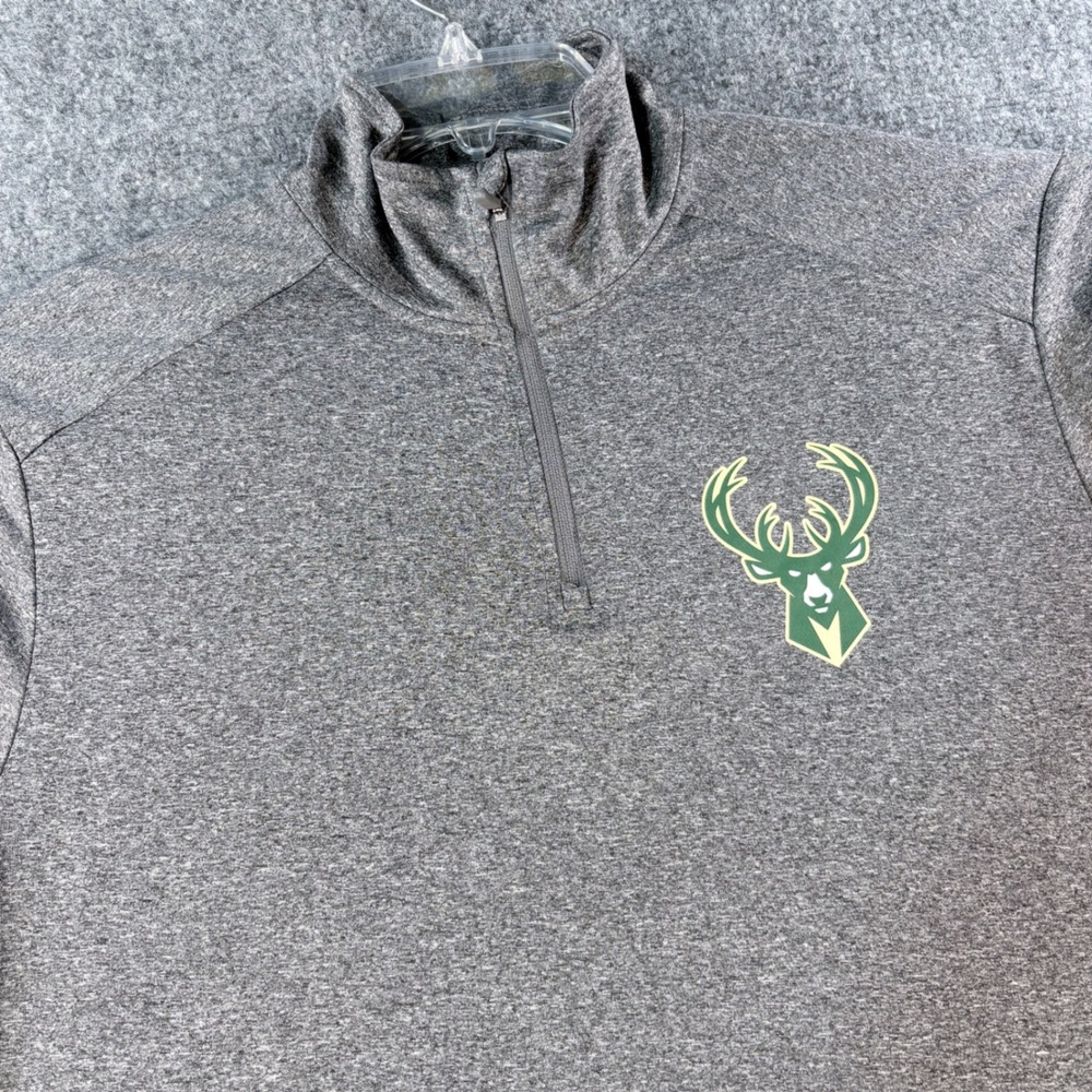 NBA Milwaukee Bucks Mens Medium Gray Heathered Quarter Zip Pullover Long Sleeve